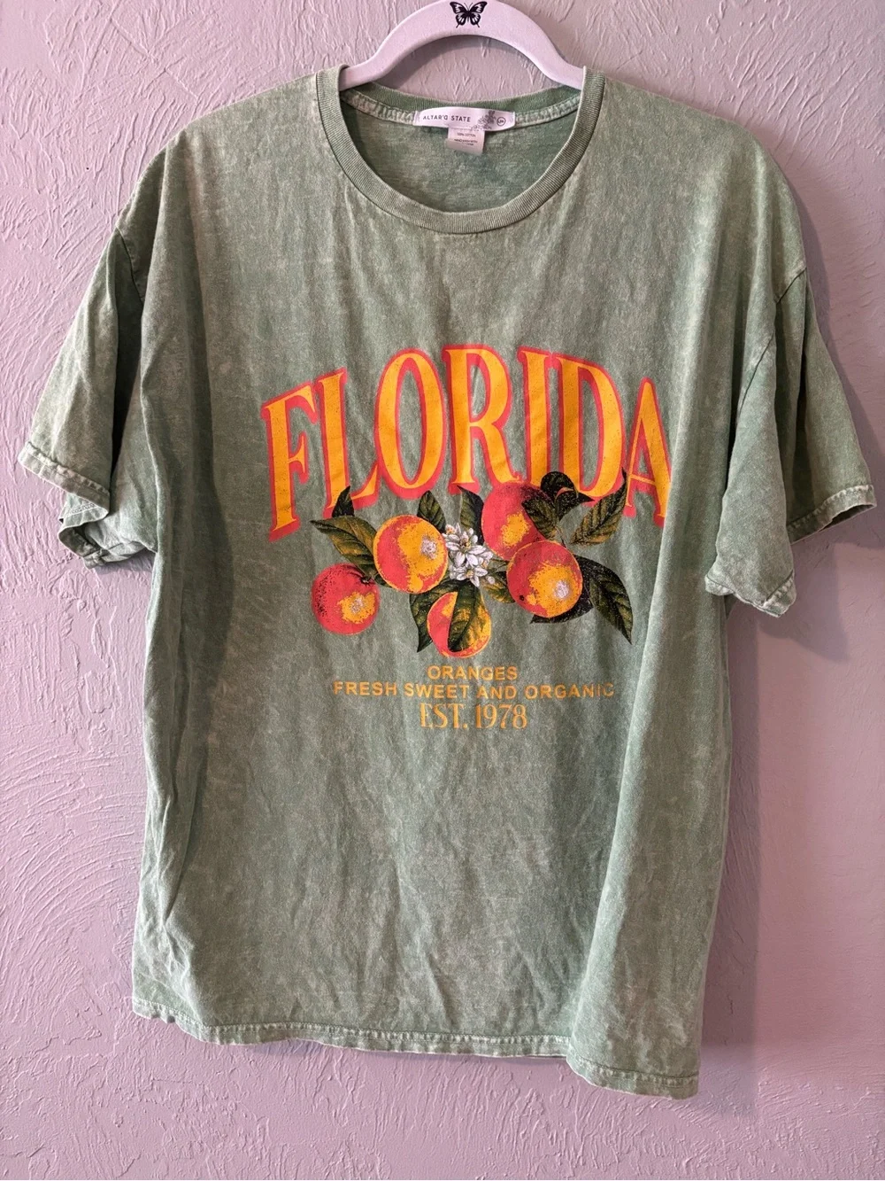 Altar'd State Green Graphic 'Florida' Tee with Orange Fruit Art